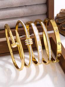 5/1pc Personalized Multi-Color Stainless Steel Bracelet Set With Unique Design, Fashionable , Multi-Element Design, Exquisite And Ideal Gift, Non Fading Jewelry, Fashionable