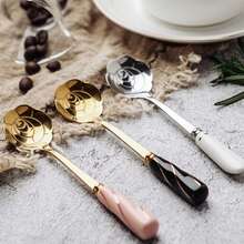Cute Ceramic Coffee Spoon With Sakura & Rose Flower Design, Sweet Dessert Short Handle Stirring Spoon