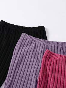 Tween Girl 3pcs/Set Solid Color Leggings & Flared Pants, Autumn/Winter - Multicolor - View 3