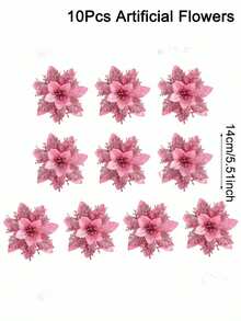 5/10pcs Poinsettias Artificial Christmas Flowers - Red/Gold/Red Gold/Silver/Pink Glitter Fake Flowers Christmas Tree Decorations Christmas Decorations For Home 2025 New Year Ornaments - Multicolor - View 3