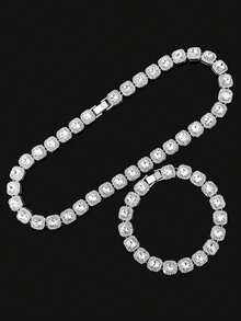 CVNANA 1 st. Europeiska och amerikanska Street Strassdekor Kedja Herr Fashionabel Silver Kedja Halsband Med Flera Storleken alternativ - Silver - Visa 10