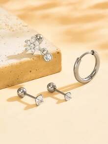 8/4 pièces Ensemble de boucles d'oreilles pour femmes, convient à tous les piercings d'oreille | Boucles d'oreilles à pendentif en zircone + anneaux pour cartilage, convient pour le bord de l'oreille, l'hélix, le lobe | Boucles d'oreilles à zircone scintillante en couches, cadeau pour usage quotidien, fête, vacances #Boucles d'oreilles en couches - Ensemble 4 - Voir 3