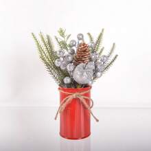 1pc Christmas Centerpiece Decor, Featuring Artificial Holly, Red Berries, Pine Cones, Assorted Christmas Ornaments, Glitter Balls, Country Style Planter Home Decor Christmas Decorations Room Decor Winter