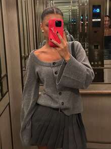 女装秋冬新款法式浪漫优雅淑女休闲百搭通勤针织开衫上衣 - 灰色 - 查看 3