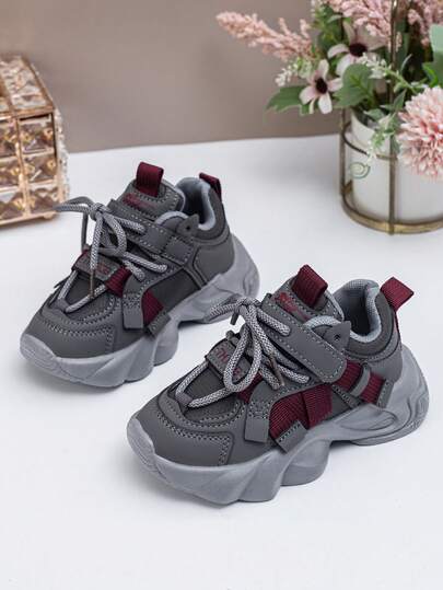 Spring & Autumn New Kids Sports Shoes, Girls Comfortable Lightweight Hook And Loop Casual Chunky Sneakers, Boys Fashion Versatile Running Sneakers