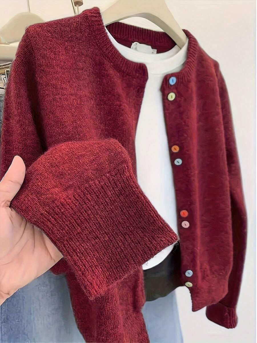 ii 时尚撞色纽扣针织开衫