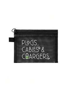 Mesh Cosmetic Bag With Data Cable Pattern,Charger Letter Pattern Design,Red Air Cushion Storage Portable Storage Bag, Makeup Bag, Skincare Bag, Travel Essentials, Dormitory Supplies, Wedding Bride Gifts, Mother Gifts, Birthday Gifts, Gifts For Friends And Teachers, Bathroom Storage, Jewelry Storage, Lip Oil And Cosmetics Storage Bag