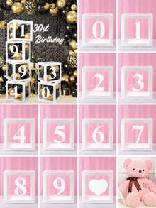 1pc 25cm White Number Transparent Box(Box&Letter), Transparent Balloon Box Gift Box, DIY Free Combination Numbers,Birthday Party Background Decoration Box, 1st Birthday Party Scene Setting Number Box, Babe Shower Decoration, Transparent Balloon Box Gift Box, Gender Reveal Party Decor Balloon Box, Room Decor Balloon Storage Box, Party Background Photography Props, Party Favor