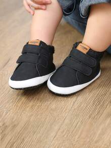 婴儿短靴 新生儿 男女款 婴儿 女孩 男孩 鞋 幼儿 羊毛 舒适 冬季 保暖 学步靴 - 黑色 - 查看 3