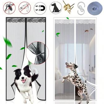 Magnetisk skärmdörr - Självtätande, kraftig, handsfree nätskiljevägg håller insekter ute - Husdjursvänlig för utomhusdörrar, balkongdörrar, sovrumsdörrar med mera