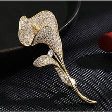 1 Retro Girl Diamond Calla Lily Brooch, Full Of Rhinestone Flower Shape, Gorgeous And Elegant, Unisex, Suitable For Birthdays, Valentine's Day, Anniversaries, Good Choice For Daily Wear And Gifts. - Bạc - Xem 5