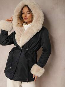 Parka Jacket With Hood And Detachable Fur Trims - Navy Blue - View 2