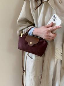 女士时尚休闲百搭撞色饺子包，简约尼龙方包，时尚托特包，复古手提包，配有可拆卸肩带，适合少女、大学生、年轻职业女性和OL，是办公室、校园、工作、商务和通勤的理想之选。 - 咖啡 - 查看 3