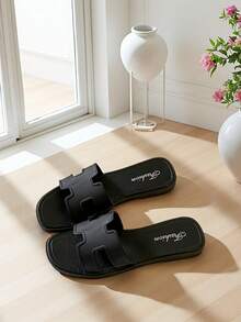 Sandalias planas de unicolor con punta abierta para mujer, sandalias de verano para mujer, nuevas sandalias de playa, elegantes sandalias planas versátiles de mujer, sandalias negras, sandalias - Negro - Ver 10