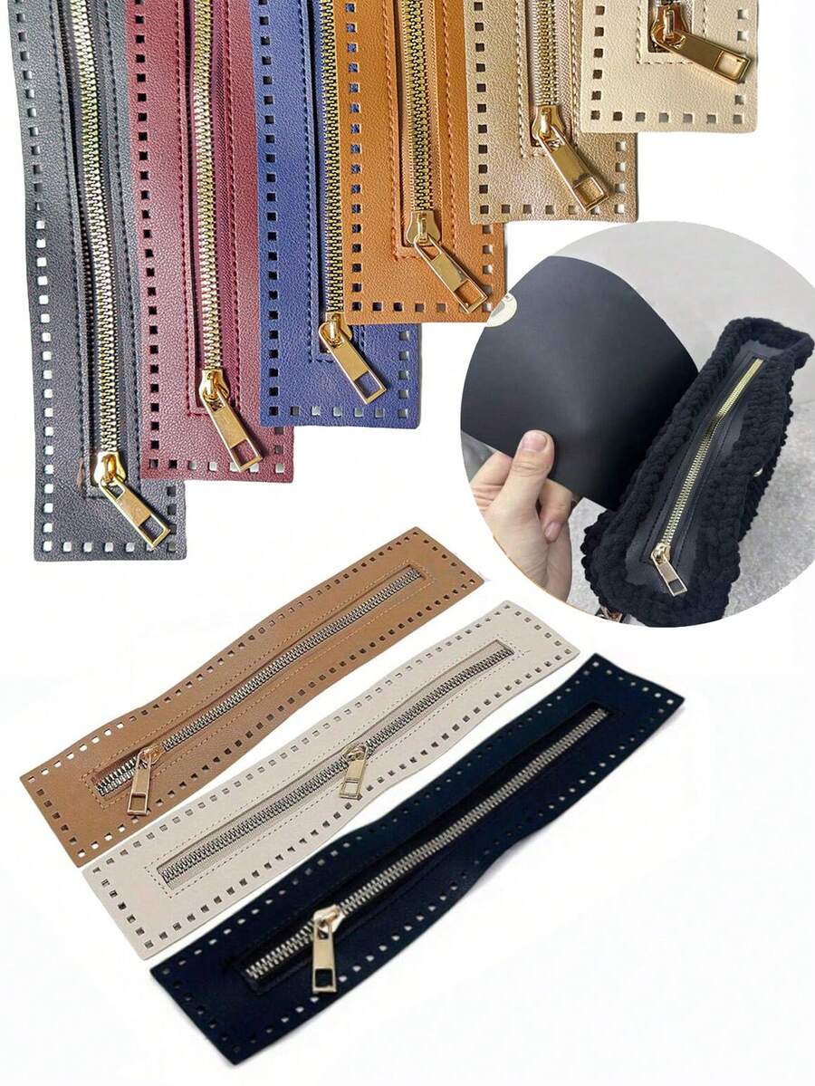 Elegant -Leather Zippers: , Double-Sided & Braided With Needle Thread Hole - Perfect In Beige, Black, & Light Brown - Multicolor - View 1