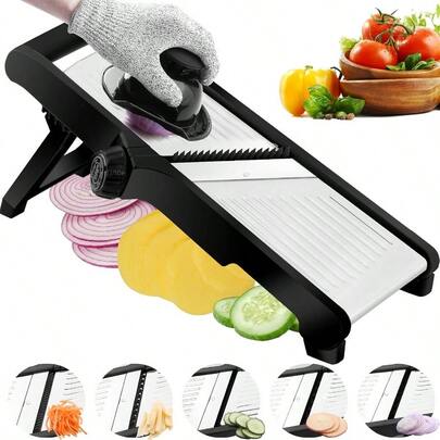 Mandoline Slicer Adjustable Mandoline Slicer For Kitchen Stainless Steel Mandolin Vegetable Chopper For Potato Julienne Cutter With CutResistant Gloves Black