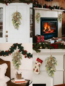 1 Stück 42CM(H) künstliche Weihnachtsblume, elektroplattierte Kugel, Kiefernnadel Wandbehang, nordischer Stil Weihnachts Heim Wohnzimmer Kamin Dekoration, Heim, Fenster, Feiertag, Wohnzimmer, Eingangsbereich, Büro Weihnachtsdekoration Heim Dekoration Weihnachtsdekorationen Raumdekoration Winter