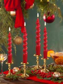 شمعتان حلزونيتان مخروطيتان، شمع طويل مجدول يدوي، شموع حلزونية، شموع عصا ملتوية، شموع عشاء شمعية، هدايا عيد الميلاد/عيد الميلاد/الزفاف (أحمر داكن، أبيض، وردي)