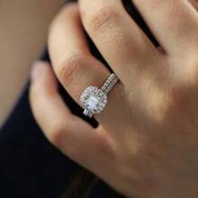 2Pcs/Set Elegant Women's Fashion Zirconia Wedding Ring Set Romantic Bride Engagement Wedding Band Anniversary Christmas Gift Banquet Birthday Gift Party Ring Size 5-11# - Bạc - Xem 6