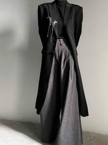 Yamamoto Style Long Suit Jacket For Men And Women With A Sense Of Luxury, Black Shoulder Coat With Slim Fit, Men's Casual Design, Long Suit Jacket - 黑色 - 查看 3