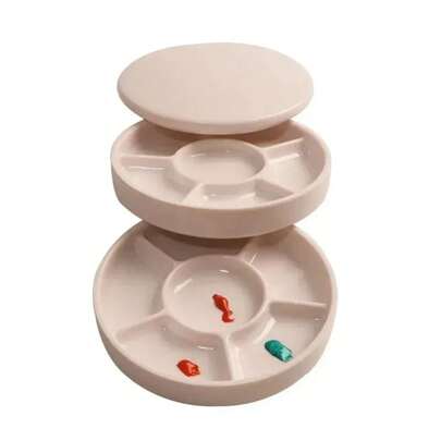 Paleta Redonda de Imitación de Porcelana con Tapa, Bandeja de Pintura Blanca Multifuncional para Acuarela Acrílica, Suministros para Artistas
