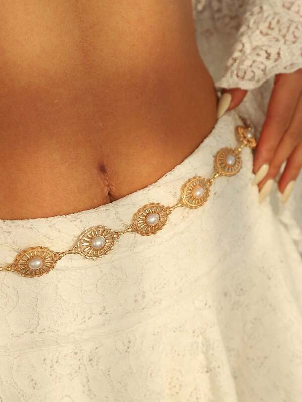 1 Stück vielseitige High-End-Nischen-Hüftkette mit silbernen Perlen, Taillenkette mit Vintage-Schnalle, Taillenkette geeignet für alle Gelegenheiten, Strand, Party, Alltagskleidung, perfektes Weihnachtsgeschenk, Cut-Out