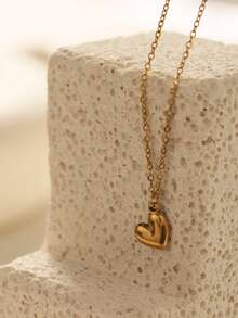 1pc 40+5cm 18K Gold Plated Heart Necklace Gold/Silver Wedding Jewelry Dainty Love Pendant Necklaces For Women Valentine's Day Gift - Heart - View 7