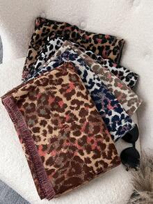 1pc Autumn And Winter New Style Imitation Cashmere Short-Staple Colored Leopard Print Scarf, Elegant And Warm Scarf For Women, Suitable For Daily Evening Dress, Travel, Wedding, Office Outer Wear As A Warm Shawl, And As A Festive Gift Choice