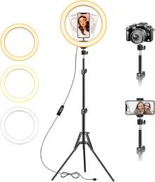 Aro Luz LED 10 Pulgadas Tripie 1m a 2m Celular Cámara Iluminación Profesional 3 Modos 10 Niveles Brillo - Tricolor - Ver 13