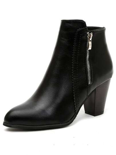 女式软皮短款毛绒衬里时尚百搭侧拉链中跟妈妈靴，黑色踝靴，加大码，秋季