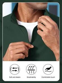 Men's Lightweight Quarter Zip Pullover Windbreaker For Golf  Hiking  Running Wind Breaker Jackets With Pockethalloween - Dark Green - View 2