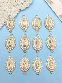 12 piezas de colgantes de Virgen María esmaltados de colores aleatorios, suministros para hacer joyas como pulseras y collares de bricolaje - Blanco - Ver 4