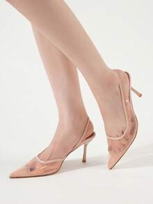 Pantofi cu toc înalt minimalisti pentru femei, culoare nud, cu vârful ascuțit, la modă, atrăgători, transparenti, cu toc piramidal, potriviți pentru petrecere, purtare zilnică, bal, vacanță, vară, tocuri înalte elegante, întoarcerea la școală, facultate, Halloween distinctiv, petrecere de Crăciun, noapte sexy