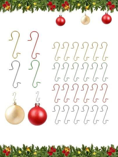 50pcs Colorful Small Hooks Christmas Decorations, Metal Small Hanging Accessories, Christmas S-Hooks Home Decor Room Decor Winter