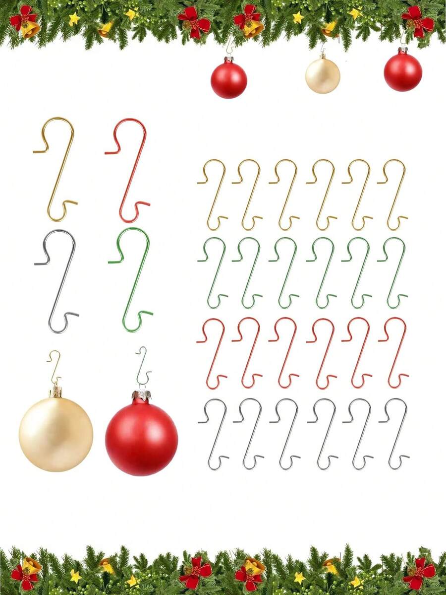 50pcs Colorful Small Hooks Christmas Decorations, Metal Small Hanging Accessories, Christmas S-Hooks Home Decor Room Decor Winter Christmas Decorations Home Christmas Gifts Christmas Decor