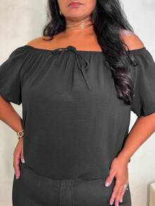 Women's Short Sleeve Blouse With Elastic Beach Fabric Short Sleeve Blouse Piusize Daily Summer - Svart - Visa 2