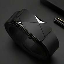 男士时尚枪黑色自动扣休闲全皮带适合日常佩戴，作为送给男士的礼物，中青年男士商务休闲腰带工作节日礼物情人节适合青少年夏季休闲户外运动或度假旅行或毕业礼物或生日礼服配饰或日常穿着 - 彩色 - 查看 2