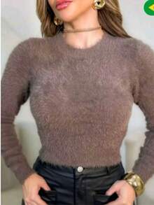 Women's Furry Crop Top - Mocha Brown - View 2