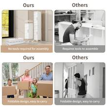 KHNR 52.76" Tall Narrow Bathroom Storage Cabinet With Doors And Adjustable Shelves Slim Plastic Waterproof Organizers Foldable Floor Skinny Cabinets For Small Spaces Kitchen Laundry Room Bedroom - 白色 - 查看 9