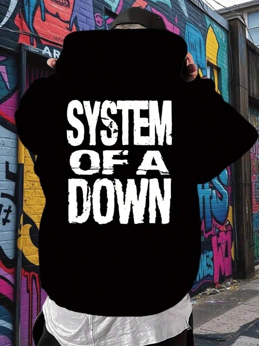 SYSTEM OF A Men'S Hoodie - Bold Graphic Print, Casual Y Style, Long Sleeve Pullover With Pockets, Perfect For Fall & Winter, Everyday Comfort Apparel, Comfortable Fit,Fall Hoodies,Men's Fall Clothes,Street Wear,Halloween,Mens Hoodies,Y2k Clothes,Jesus Hoodie,Thanksgiving Day,Nightmare Before Christmas,Christmas - 黑色 - 查看 1