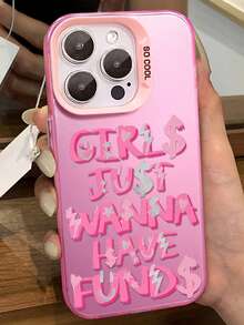 Pink Fashion Slogan Pattern Compatible With Apple Phone 13/14/11/15/12/17/16/ProMax/Pro/Plus/Xs Max/XS/X,Anti Fingerprint Transparent Soft Shell Drop Proof Phone - Hồng - Xem 2