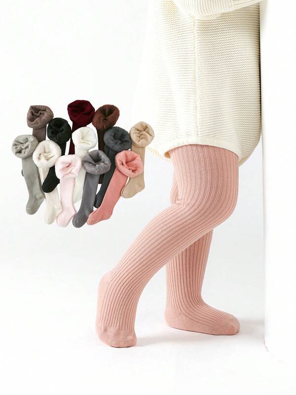 [Otoño/Invierno] 1/2/3 pares de medias térmicas forradas para niñas, leggings casuales suaves y cómodos de unicolor con forro polar delgado, adecuados para uso diario en otoño/invierno, vuelta al colegio, campus, deportes, aula, nuevo semestre, temporada escolar, viajes, vacaciones - color aleatorio