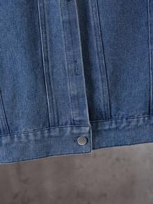 Tween Boys Casual Outdoor Denim Patchwork Jacket, Versatile For Everyday Wear, Autumn/Winter - Black - View 6