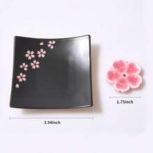 Japanese Ceramic Handmade Cute Cherry Blossom Incense Stick Holder Or Incense Burner Holder Unique Ash Catcher Inscent Tray And Decorative Gift Home Decor 3.94 Inches Square Pink