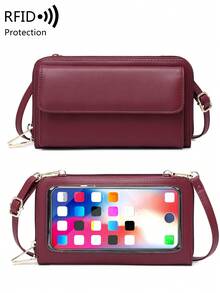 MIYIN Double Zipper Large Capacity Touch Screen Mobile Phone Bag RFID Blocking Long Wallet Crossbody Mobile Phone Bag Side Backpack Mobile Phone Portable Handbag Wallet Crossbody Clutch Mobile Phone Case Lightweight Modern Business Credit Card ID Card Cash Mobile Phone Wallet Business Casual Teacher's Day Teacher Gift Work Business