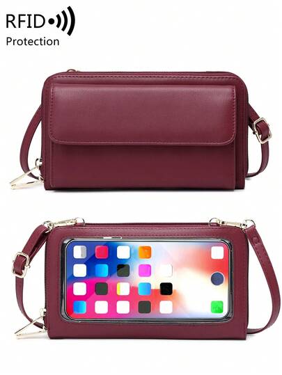 MIYIN Double Zipper Large Capacity Touch Screen Mobile Phone Bag RFID Blocking Long Wallet Crossbody Mobile Phone Bag Side Backpack Mobile Phone Portable Handbag Wallet Crossbody Clutch Mobile Phone Case Lightweight Modern Business Credit Card ID Card Cash Mobile Phone Wallet Business Casual Teacher's Day Teacher Gift Work Business