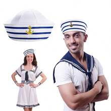 Blue And White Sailboat Captain Hat, Unisex, Suitable For Halloween Costume Accessory And Party Decoration - Multicolor - View 2