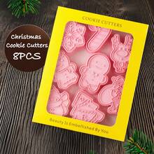 8 piezas Cortadores de galletas navideñas, Nuevo juego de moldes para masa de pan de jengibre de Año Nuevo, Hombre de pan de jengibre, Árbol de Navidad, Moldes de galletas con forma de copo de nieve, Moldes creativos DIY para imprimir galletas, Moldes 3D de dibujos animados para fiestas de hornear navideñas, Herramientas ideales de cocina para hornear regalos caseros de vacaciones, Decoraciones navideñas, Pijamas navideños, Regalos de Navidad, Decoración navideña - Rosa - Ver 5