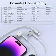 Wired Headphones In-Ear Earbuds Earphones Compatible With Iphone/Ipad Lightning ,Wired EarPods Headphones With Lightning Connector, Compatible With Iphone With Built-In Remote To Control Music, Phone Calls, And Volume Compatible With Iphone 14/13/12/11/XR/XS/X/8/7/SE/Pro/Pro Max,HIFI High-Quality Headphones Are Suitable For Most Apple Devices