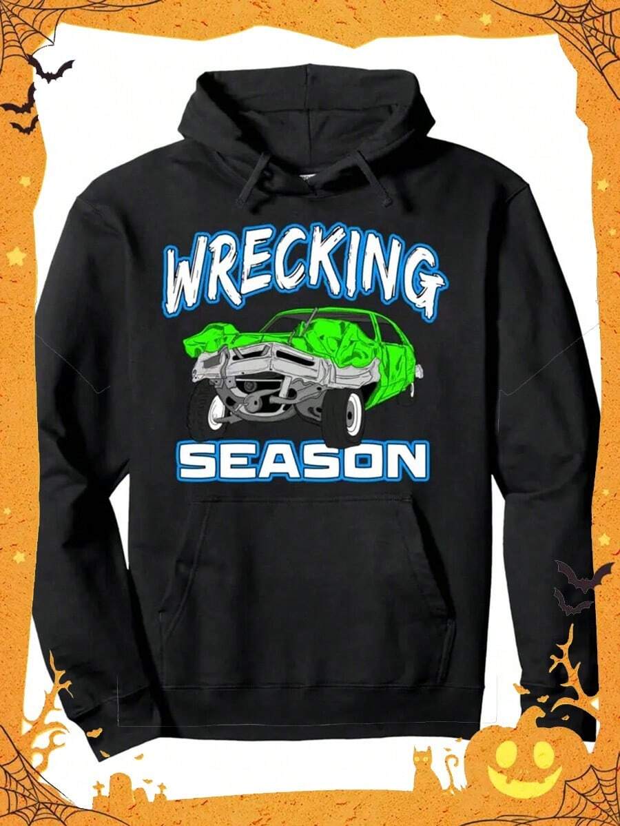 Wrecking Season Demolition Derby Pullover Hoodie - Fashionable Hooded Sweatshirt - Gifts For Men Women Mom Dad Friends,Fall Hoodies,Men's Fall Clothes,Street Wear,Halloween,Mens Hoodies,Y2k Clothes,Jesus Hoodie,Thanksgiving Day,Nightmare Before Christmas,Christmas - màu đen - Xem 1